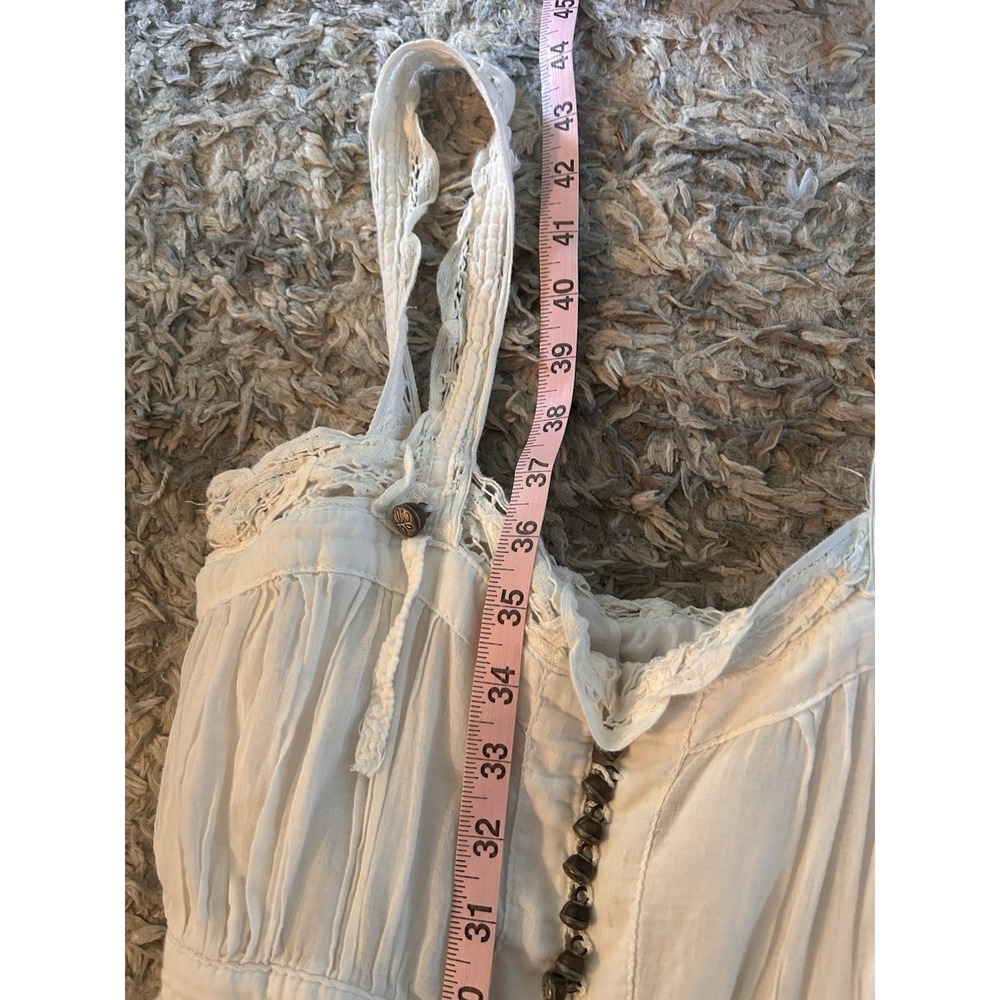 DaNang Surplus Indo Chine White Cotton Boho Midi Dress Lace Y2K L Romantic - Picture 5 of 10